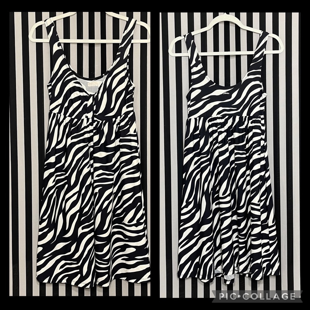 Athena Black & White Zebra Print Athletic CoverUp Swim Dress Size S